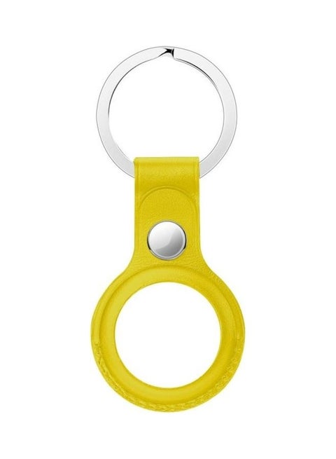 Anti-Scratch Top-layer Cowhide Leather Protective Cover with Hanging Buckle for Apple AirTag Yellow