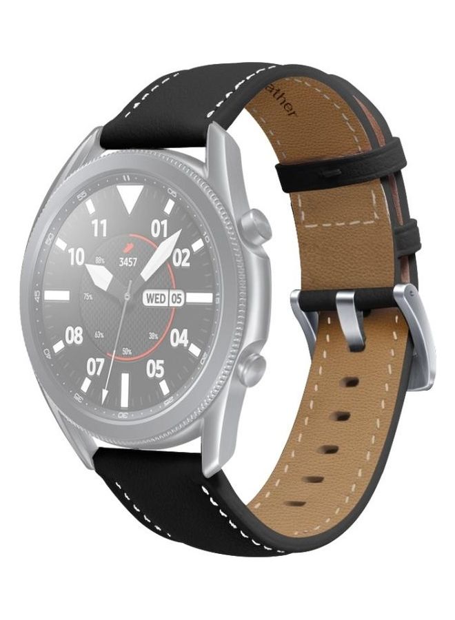 BGM Leather Silver Buckle Replacement Strap Watchband For Samsung Galaxy Watch3 41mm Black - Image 2