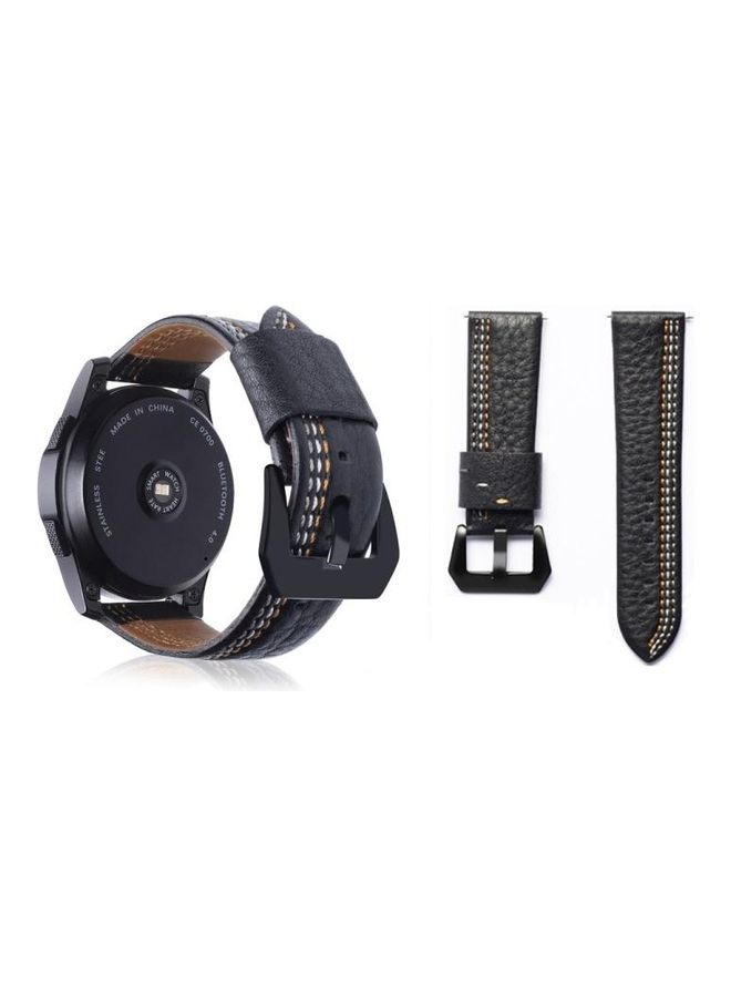 BGM Three Lines Pattern Top-grain Leather Wrist Watch Band for Samsung Gear S3 22mm Black - Image 1