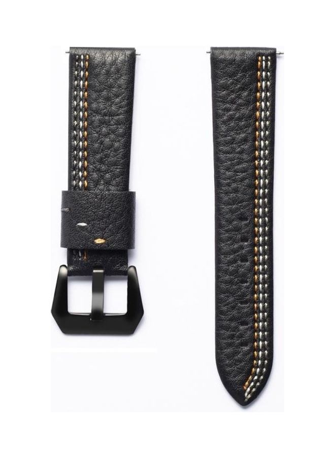 BGM Three Lines Pattern Top-grain Leather Wrist Watch Band for Samsung Gear S3 22mm Black - Image 2