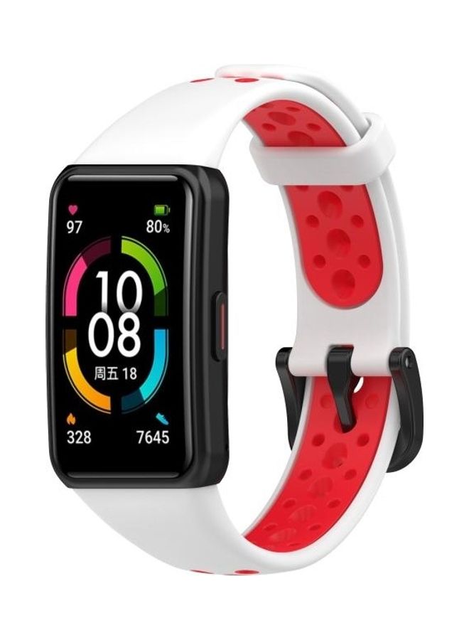 بي جي إم سوار بديل من السيليكون جيد التهوية لساعة هواوي باند 6/ هونر باند 6 أبيض/أحمر - Image 4