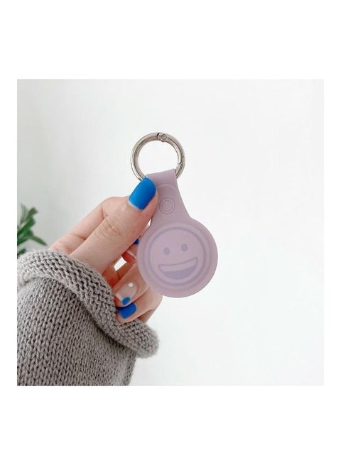 Shockproof Anti-Scratch Smiling Face Silicone Protective Case Cover with Hang Loop for Apple AirTag Purple