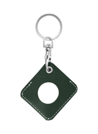 Square PU Leather Case Shockproof Anti-Scratch Protective Cover with Keychain Ring Loop For Apple AirTag Deep Green - v1631140791/N50685944A_1