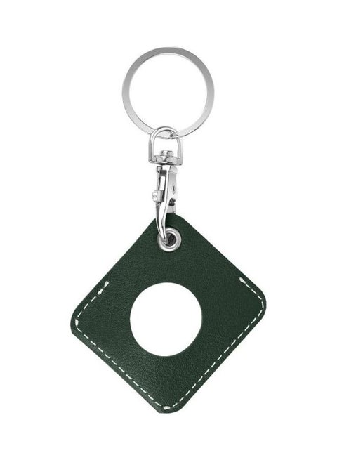 Square PU Leather Case Shockproof Anti-Scratch Protective Cover with Keychain Ring Loop For Apple AirTag Deep Green