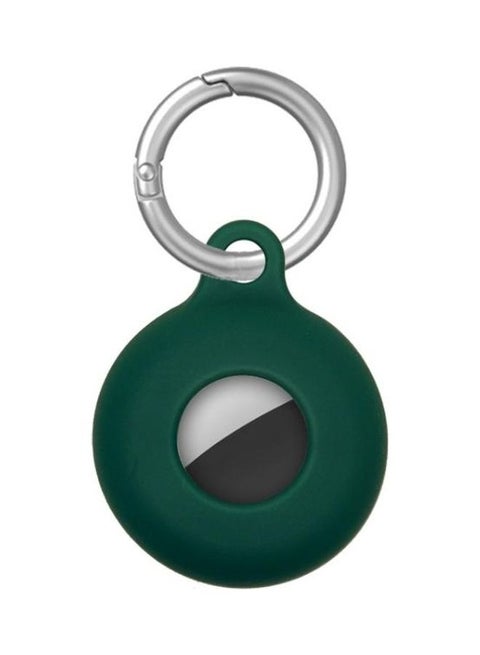 Dual-Side Hollow Anti-Scratch Silicone Shockproof Protective Cover Case with Keychain Hook Loop For Apple AirTag Deep Green