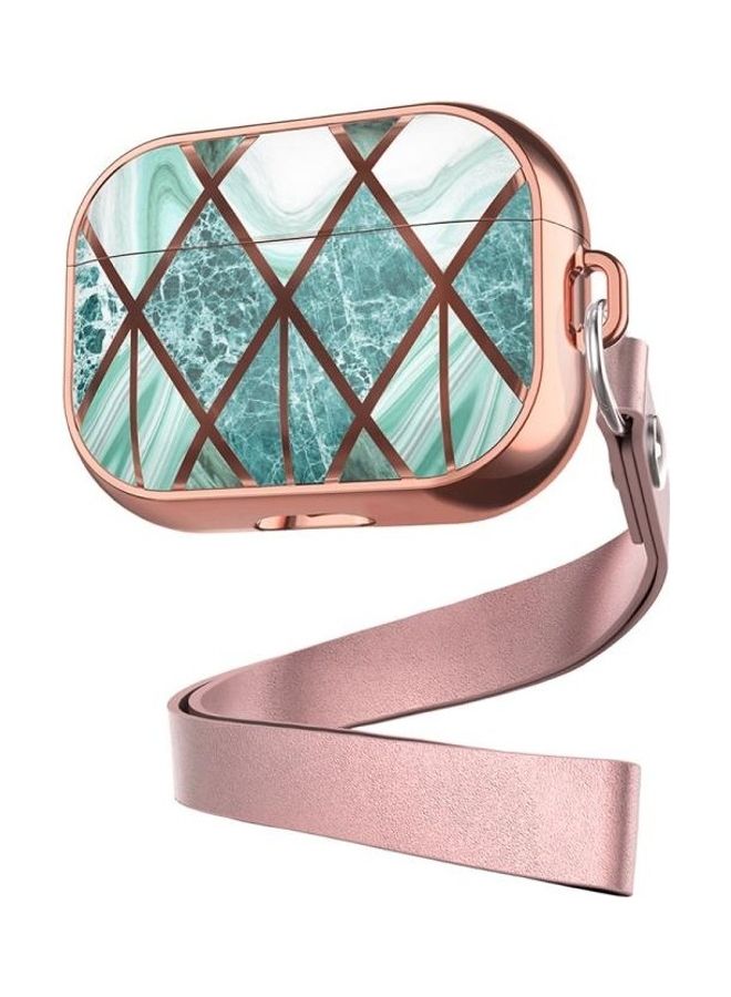 BGM Electroplated Printed TPU Earphone Protective Case with Lanyard For AirPods Pro Gold - Image 1