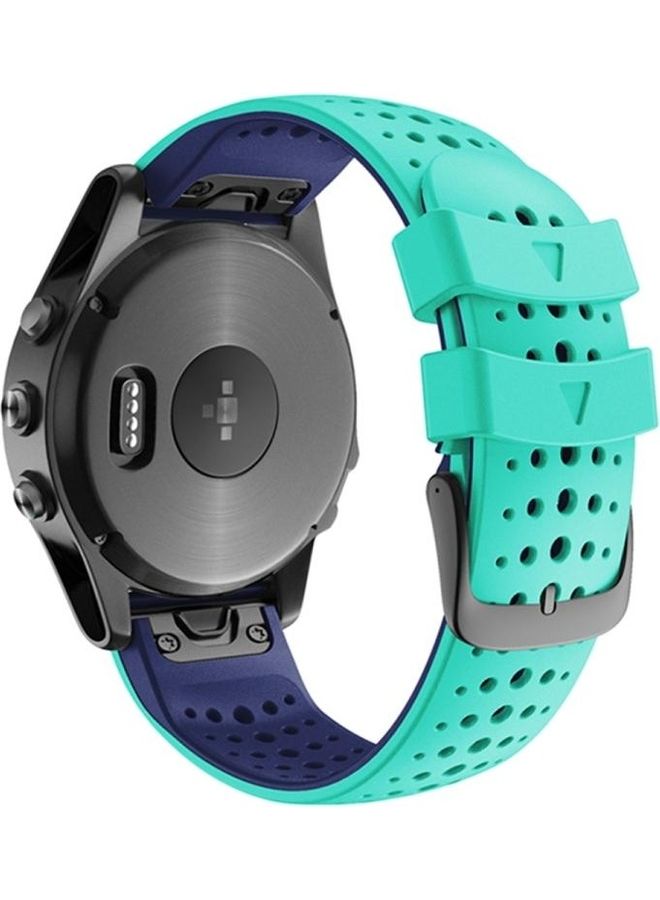 BGM Two-Colour Silicone Round Hole Quick Release Replacement Strap Watchband For Garmin Fenix 6 Mint Green/Blue - Image 3