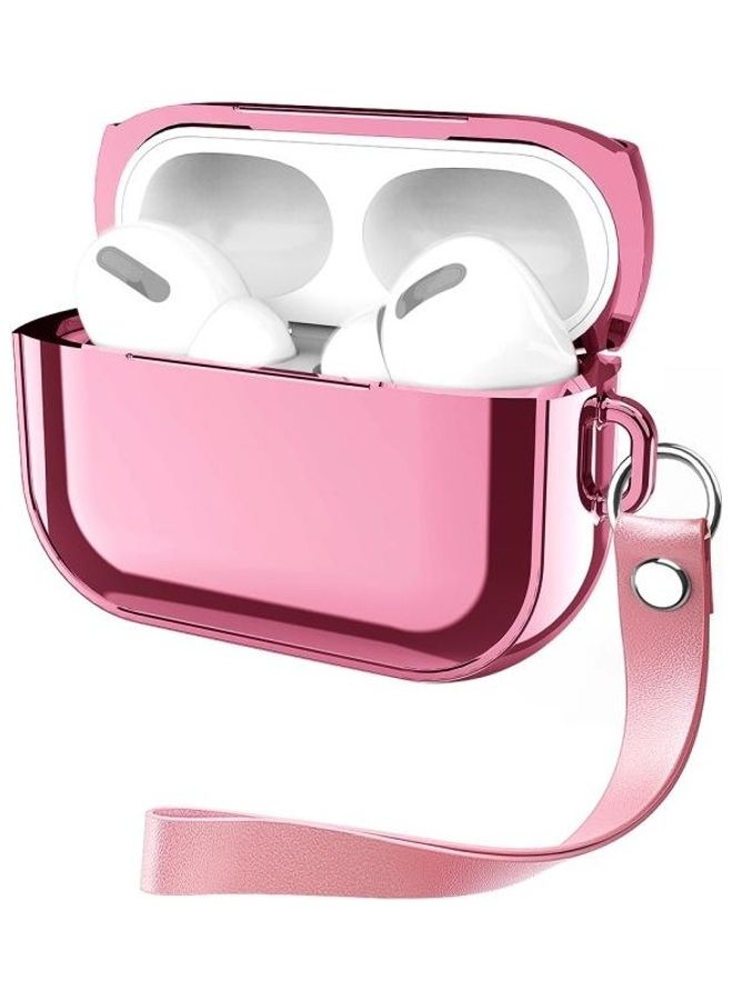 BGM Electroplating TPU Solid Color Earphone Protective Case with Lanyard For AirPods Pro Pink  - Image 1