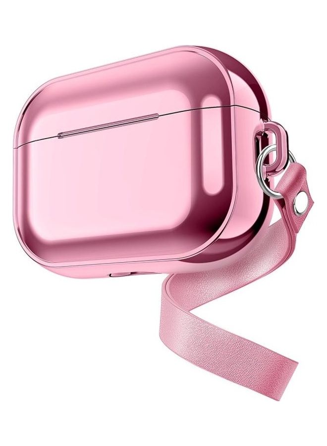 BGM Electroplating TPU Solid Color Earphone Protective Case with Lanyard For AirPods Pro Pink  - Image 2