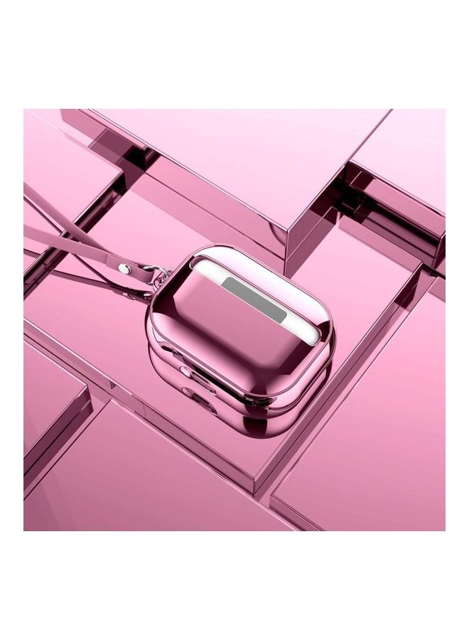 BGM Electroplating TPU Solid Color Earphone Protective Case with Lanyard For AirPods Pro Pink  - Image 3