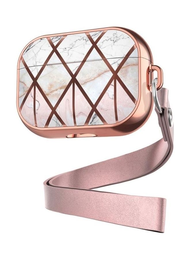BGM Electroplated Printed TPU Earphone Protective Case with Lanyard For AirPods Pro Gold - Image 1