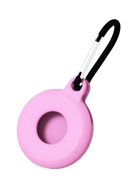 4-Piece Round Shape Shockproof Anti-Scratch Silicone Protective Case with Carabiner for Apple AirTag Pink