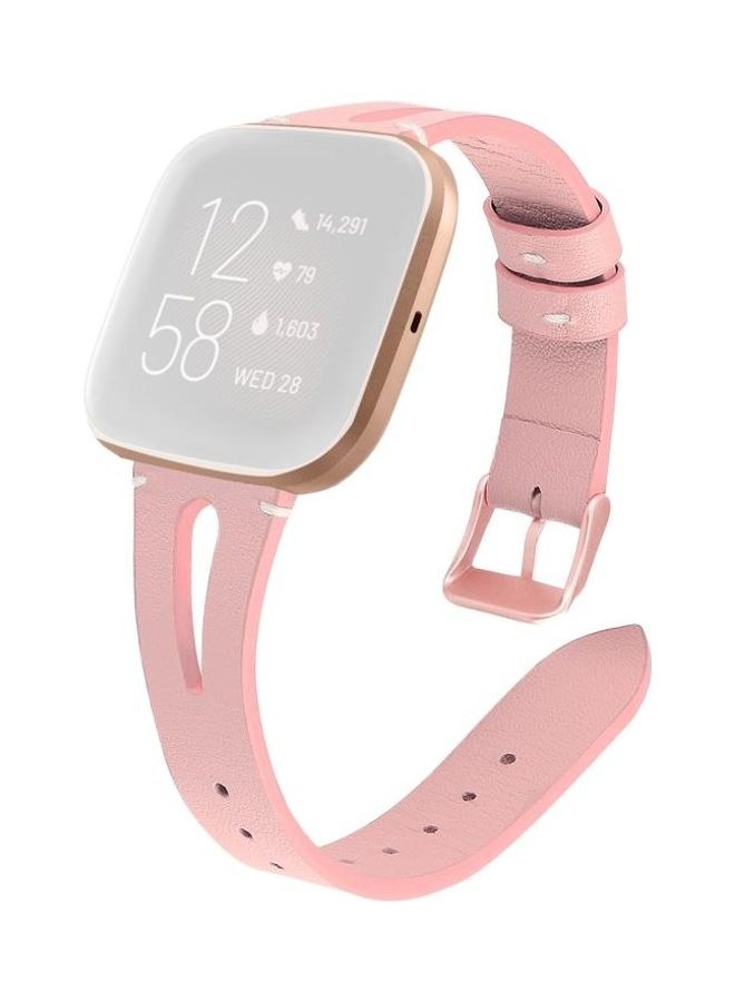 BGM Leather Middle Opening Watch Strap For Fitbit Versa 2 Pink - Image 1