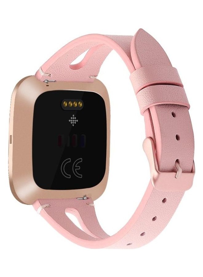 BGM Leather Middle Opening Watch Strap For Fitbit Versa 2 Pink - Image 2