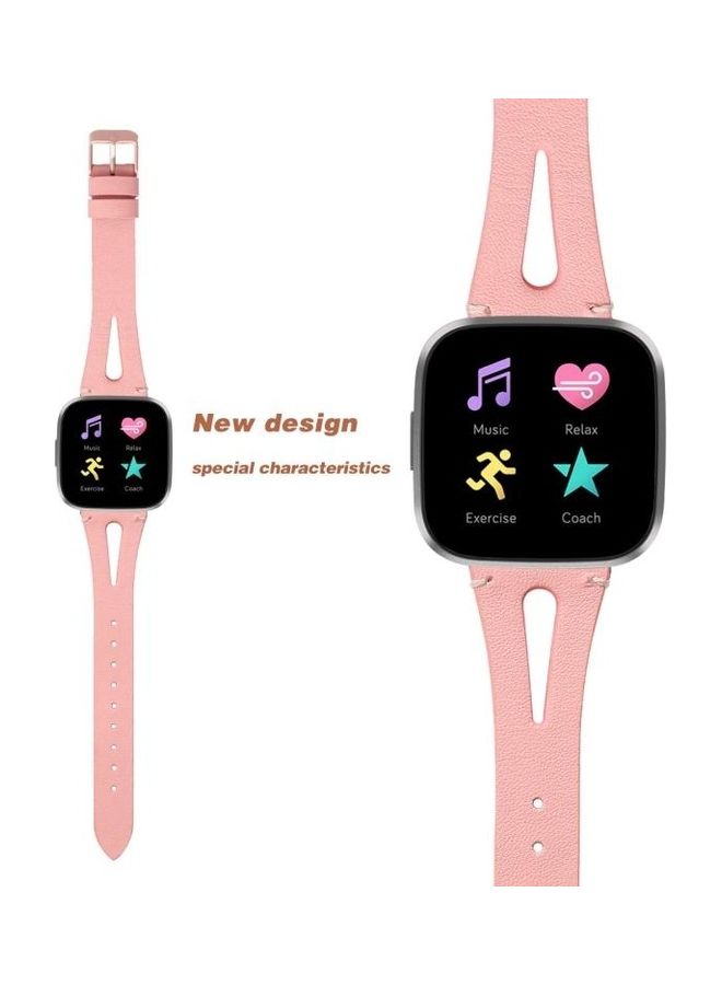 BGM Leather Middle Opening Watch Strap For Fitbit Versa 2 Pink - Image 3