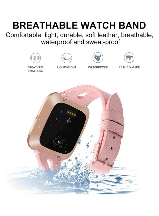 BGM Leather Middle Opening Watch Strap For Fitbit Versa 2 Pink - Image 4