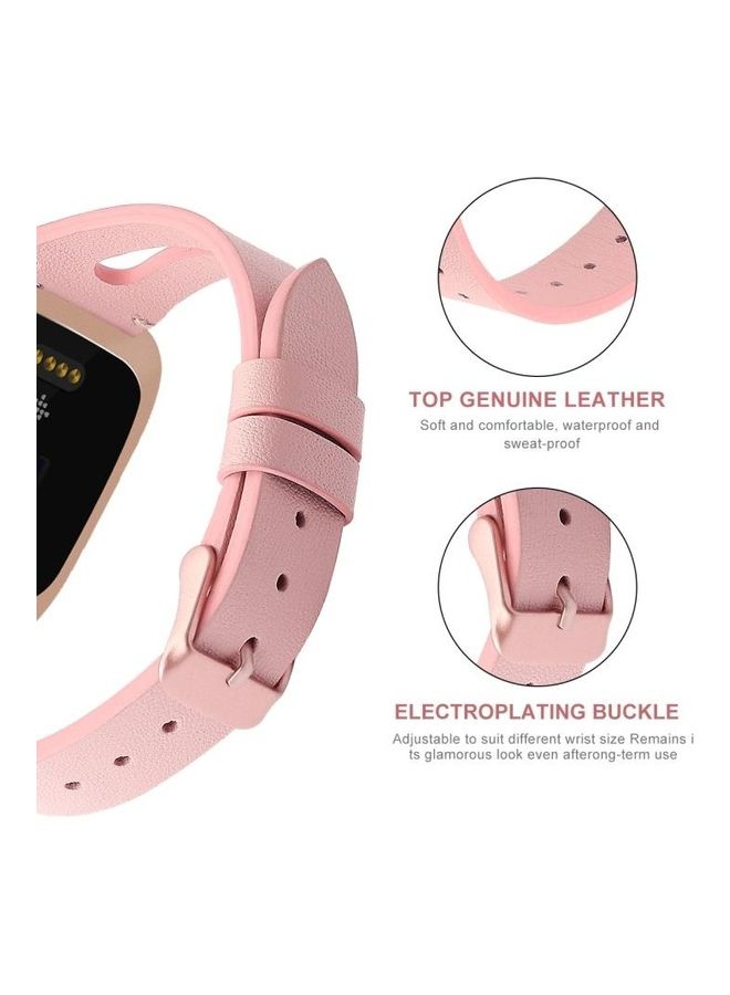 BGM Leather Middle Opening Watch Strap For Fitbit Versa 2 Pink - Image 5