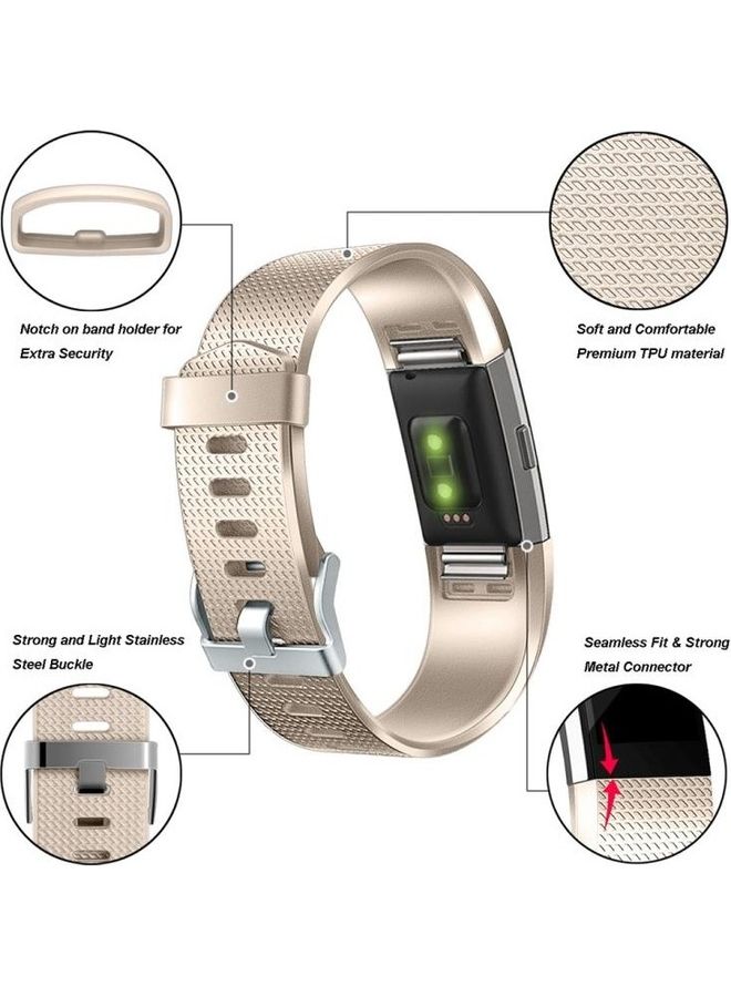 BGM Checkered Metal Watch Band For FITBIT Charge 2 Gold - Image 2