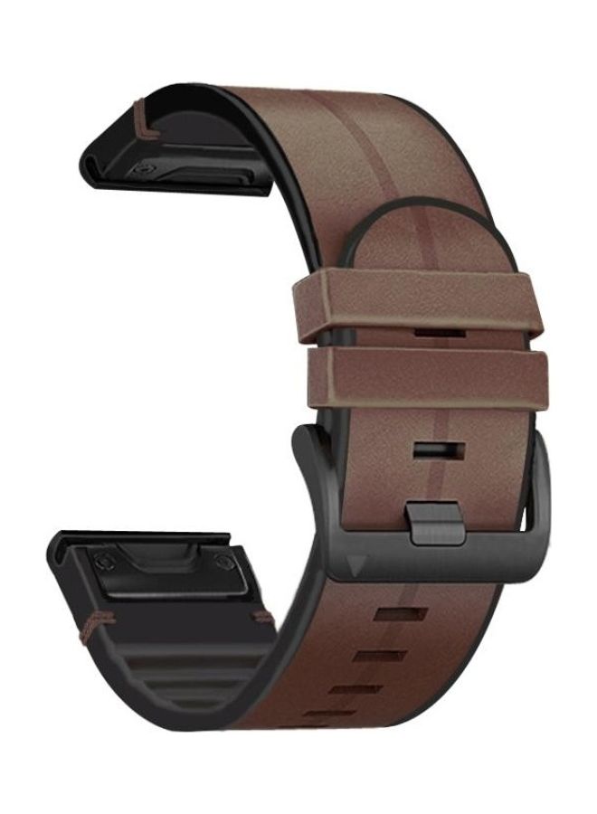 BGM Silicone Leather Quick Release Replacement Strap Watchband For Garmin Fenix 6X Brown  - Image 1