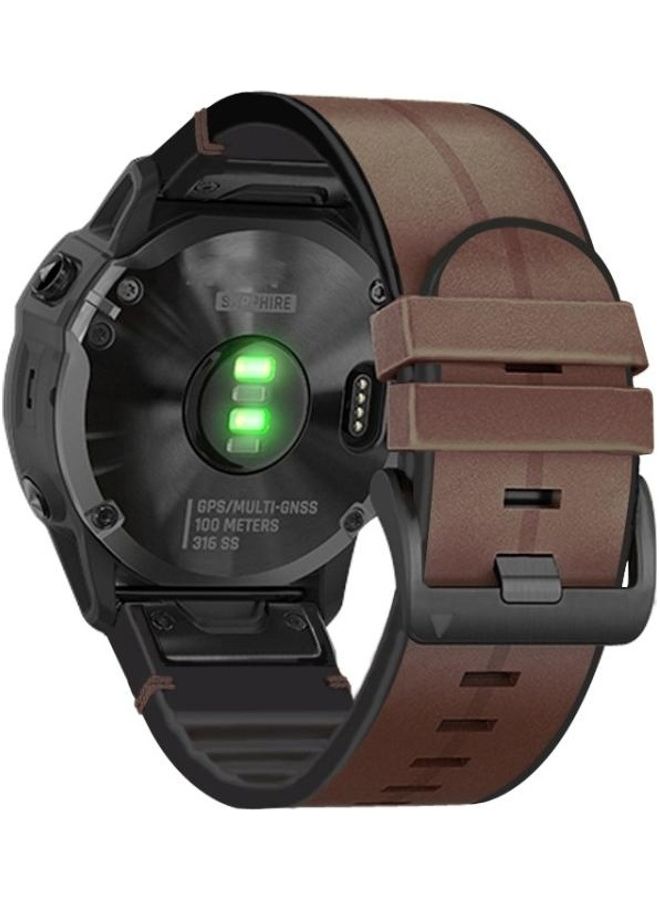 BGM Silicone Leather Quick Release Replacement Strap Watchband For Garmin Fenix 6X Brown  - Image 4