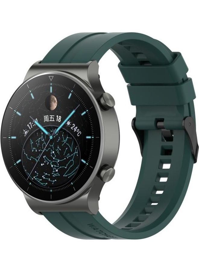 BGM Silicone Replacement Strap Watchband with Black Steel Buckle For Huawei Watch GT 2 Pro Dark Green  - Image 4
