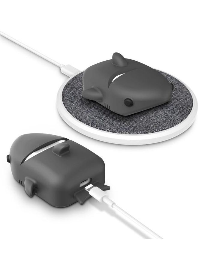 BGM - Shark Shape Silicone Earphone Protective Case with Carabiner For Apple AirPods 1/2 Grey - Image 1