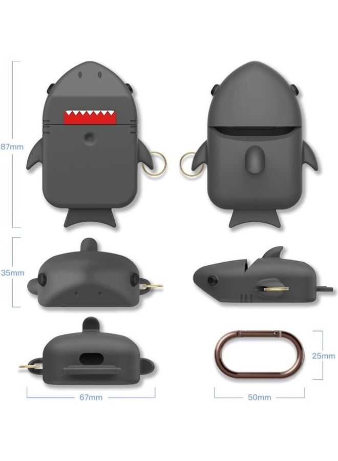 BGM - Shark Shape Silicone Earphone Protective Case with Carabiner For Apple AirPods 1/2 Grey - Image 1
