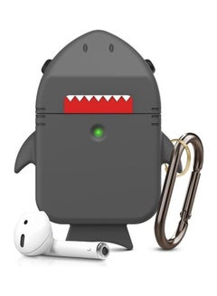 Shark Shape Silicone Earphone Protective Case with Carabiner For Apple AirPods 1/2 Grey