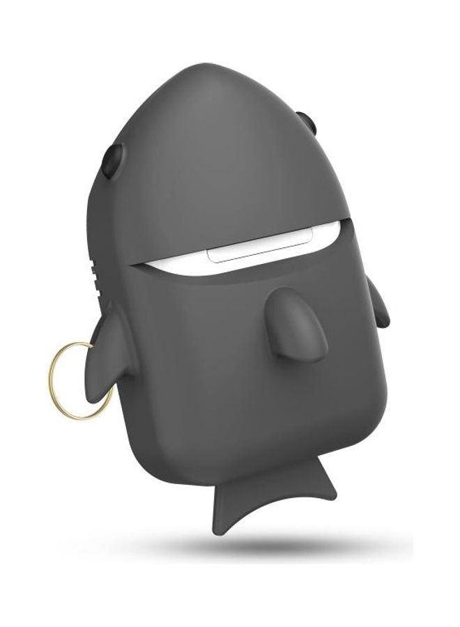 BGM - Shark Shape Silicone Earphone Protective Case with Carabiner For Apple AirPods 1/2 Grey - Image 1