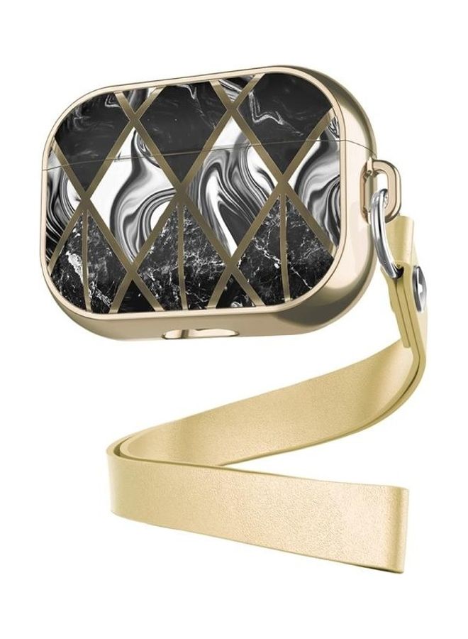 BGM For AirPods Pro Electroplated Printed TPU Earphone Protective Case with Lanyard Gold - Image 1