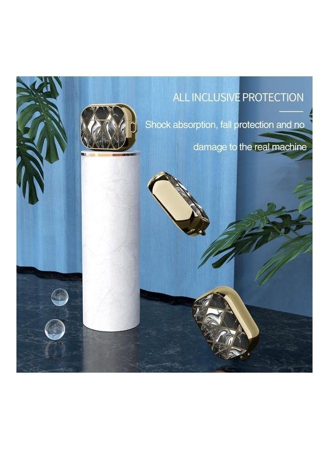 BGM For AirPods Pro Electroplated Printed TPU Earphone Protective Case with Lanyard Gold - Image 2