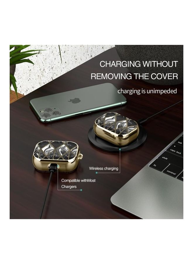 BGM For AirPods Pro Electroplated Printed TPU Earphone Protective Case with Lanyard Gold - Image 4