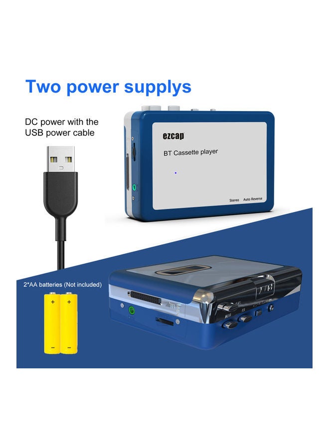 Ezcap - Portable BT Auto Reverse Cassette Player With Earphones V9690_P Blue - Image 1