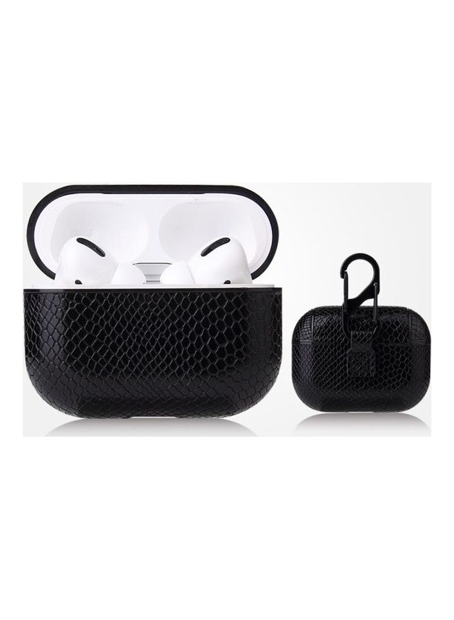 BGM Snakeskin Texture PU Leather Protective Case With Carabiner For Apple AirPods Pro Black  - Image 1