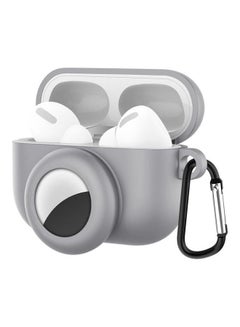 2-In-1 Anti-Shock Protective Silicone Case With Hook And Carabiner for Apple AirPods Pro/AirTags Grey