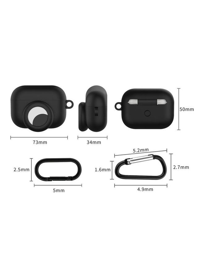 BGM - 2-In-1 Anti-Shock Protective Silicone Case With Hook And Carabiner for Apple AirPods Pro/AirTags Grey - Image 1