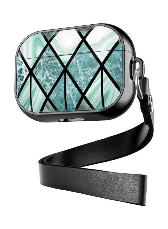 BGM Electroplated Printed TPU Earphone Protective Case with Lanyard For AirPods Pro Black/Lake Green - Image 1