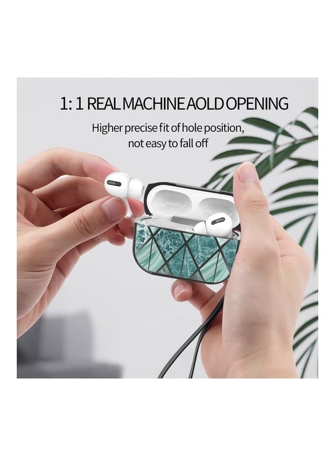 BGM Electroplated Printed TPU Earphone Protective Case with Lanyard For AirPods Pro Black/Lake Green - Image 4