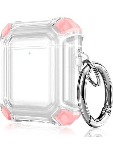 Four Corners Anti-Fall Earphone Dual-Colour Protective Case With Hook For Apple AirPods 1/2 Clear/Pink