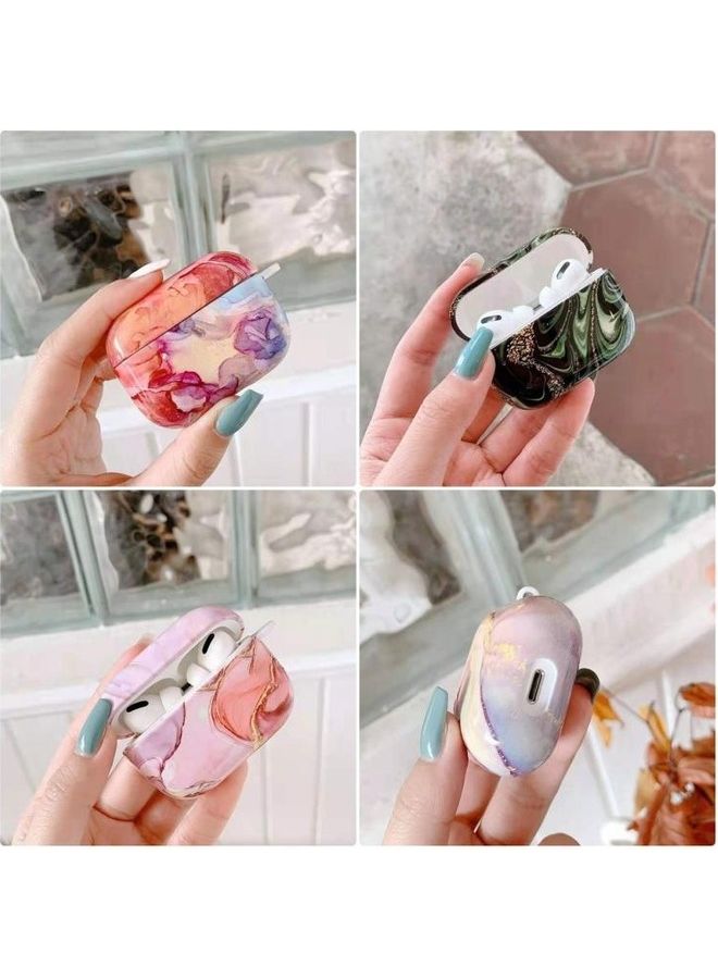 بي جي إم علبة حماية واقية مضادة للسقوط لسماعة الأذن اللاسلكية إير بودز برو بتصميم رخامي أرجواني/ ذهبي - Image 5