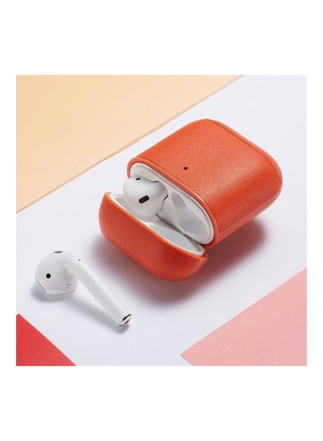 BGM Genuine Leather Earphone Protective Case for Apple AirPods 1/2 Orange - Image 1