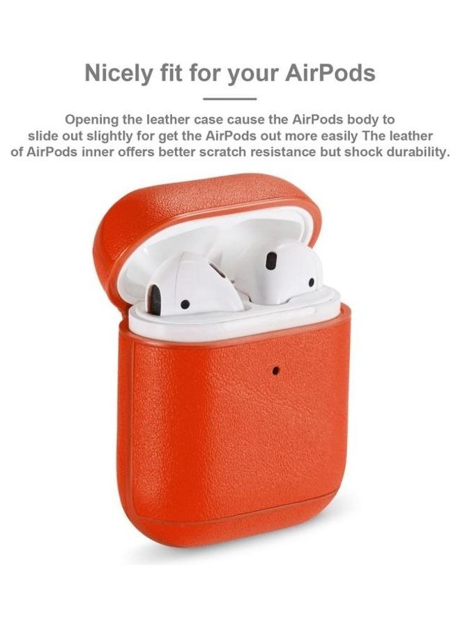 BGM Genuine Leather Earphone Protective Case for Apple AirPods 1/2 Orange - Image 3
