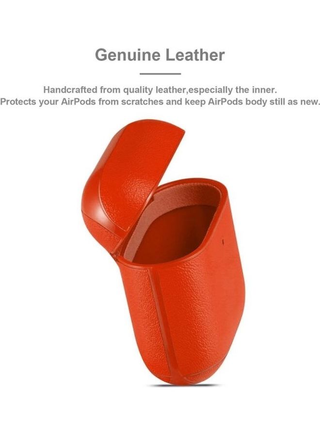 BGM Genuine Leather Earphone Protective Case for Apple AirPods 1/2 Orange - Image 4