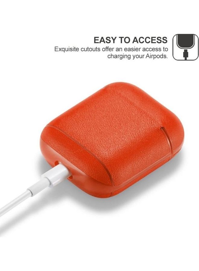BGM Genuine Leather Earphone Protective Case for Apple AirPods 1/2 Orange - Image 5