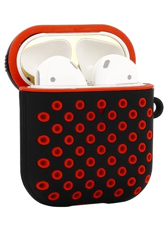 بي جي إم غطاء حماية واقي لسماعة الأذن من السيليكون بتصميم قرص العسل من بيكولور لسماعات آيربودز 1/2 أسود/ أحمر - Image 1
