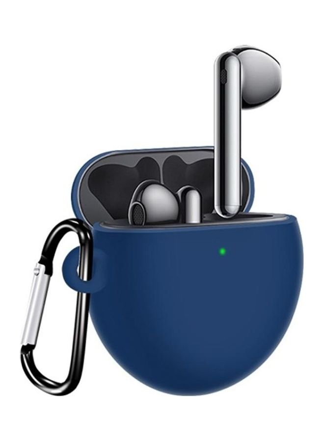 Full Coverage Waterproof Silicone Wireless Earphone Protective Case with Hook Up For Huawei FreeBuds 4 Dark Blue
