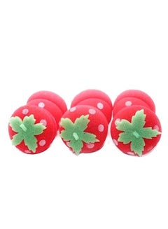 6-Piece Sponge Hair Curler Strawberry Balls Red/Green/White