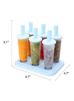 6-Piece Ice Popsicle Molds Set with Tray Blue/Clear 6.7 x 4.7 x 6.1inch