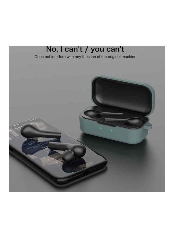 بي جي إم غطاء حماية من السيليكون بلون نقي لسماعة الأذن QCY T5 مع إبزيم للتعليق أخضر داكن - Image 5