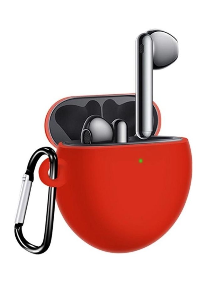 BGM Full Coverage Waterproof Silicone Wireless Earphone Protective Case with Hook Up for Huawei Freebuds 4 Red - Image 1